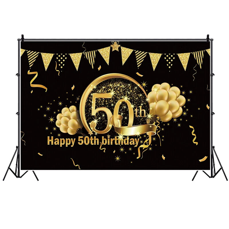 Gold 50th Backdrop Women Men Happy Birthday Party Photo Background Banner Decor - image 3 of 4