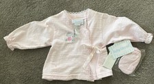 VINTAGE BABY PINK LAYETTE TOP WITH MATCHING BOOTIES SZ 6-9 Mo s NEW -free ship
