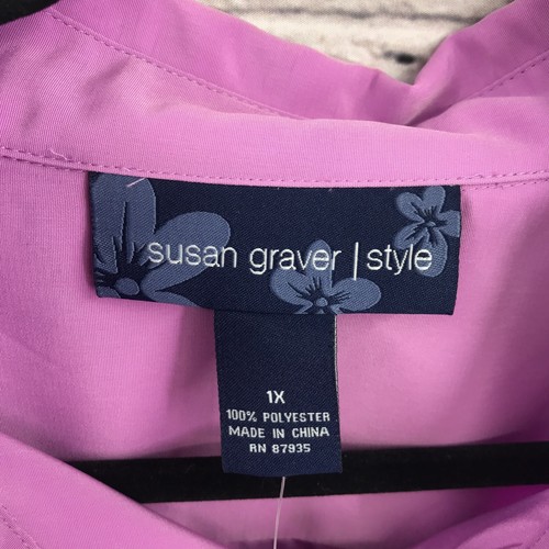 Susan Graver Top Womens 1X Pink Long Sleeve Button Up Casual Basic New - Picture 2 of 13