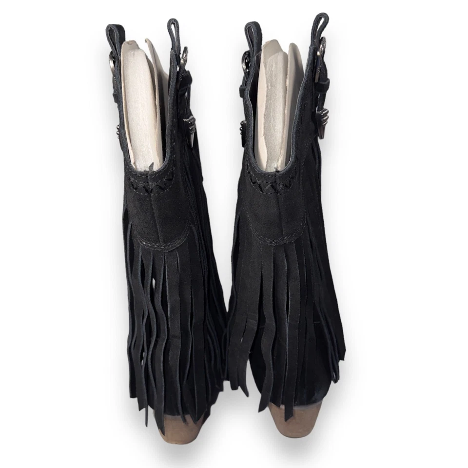 Botas vaqueras occidentales con flecos en la ladera muy volátiles gamuza negra para mujer 7,5 Foto 4 de 4