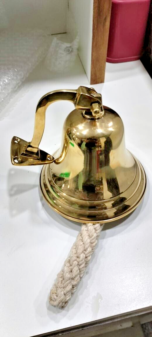 4 Inch Solid Brass Wall Mount Bell – Antique Ship Bell With Rope, Perfect For Indoor/Outdoor Use