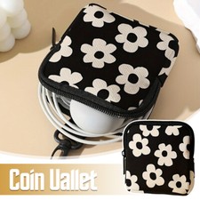 Small Flower Pattern Printed Large Capacity Coin Wallet Earphone Storage Bag 1X