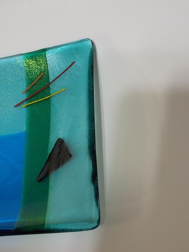 Gaya Studio Art Glass Square Trinket Dish Plate Green Blue Mid Century Modern - Picture 9 of 11