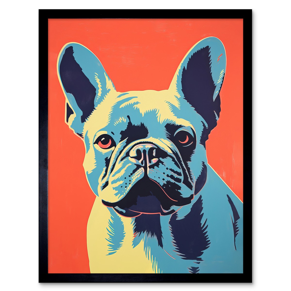 French Bulldog Colour Block Coral Orange Blue Pet Portrait Framed