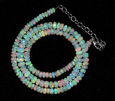 Ethiopian Welo Fire Opal Gemstone Beads 16inches Necklace 925 Silver F4179