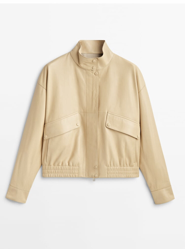 Massimo Dutti Nappa Leather Bomber Jacket Size L  (RP $499) image 3