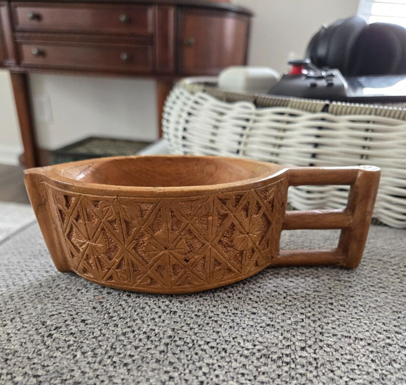 Vintage Hand Carved Wood Cup Wedding Shepherds Cup Folk Art