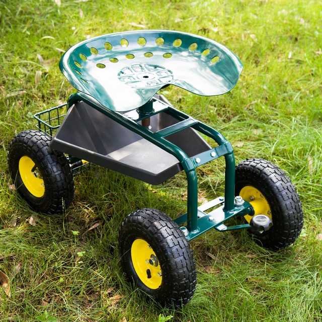 Garden Cart Rolling Work Seat With Tool Tray Heavy Duty Gardening Garden Cart Rolling Work Seat With Tool Tray Heavy Duty Gardening Planting