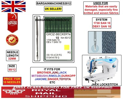 JACK LOCKSTITCH GROZ-BECKERT DBX1 SAN10 NM80/12 INDUSTRIENÄHMASCHINENNADEL