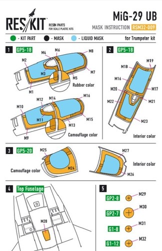 ResKit RSM32-0009 Scale 1:32 MiG-29UB Pre-cut painting masks for Trumpeter kit - Picture 20 of 24