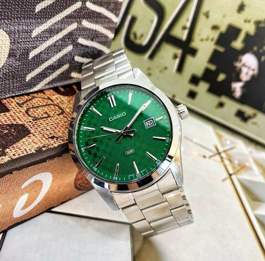 Casio MTP-VD03D-3A1 Green Checked Dial Analog Quartz Stainless