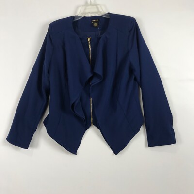 IMAN Global Chic Full Zip Jacket Womens Size Large Blue NEW Career Business