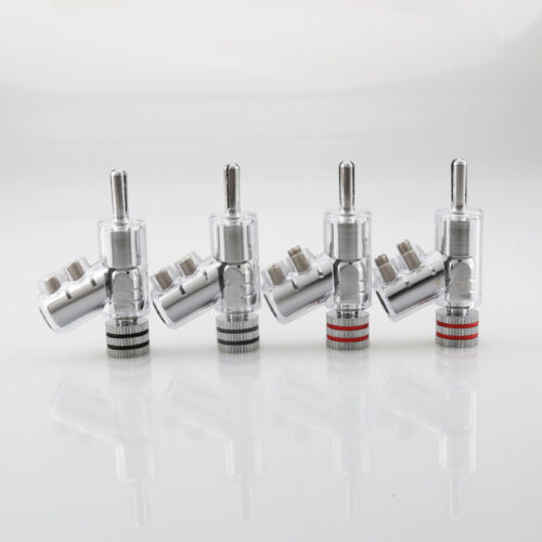 4pcs LOCK SPEAKER BANANA PLUG CABLE CONNECTOR Rhodium Plated Jack - Picture 2 of 9