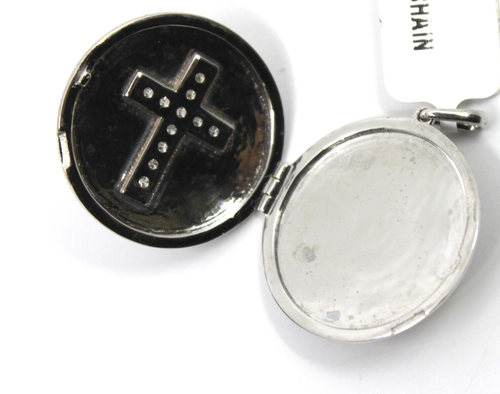 Round Diamond Cross Locket Amulet in Sterling Silver - Picture 3 of 10