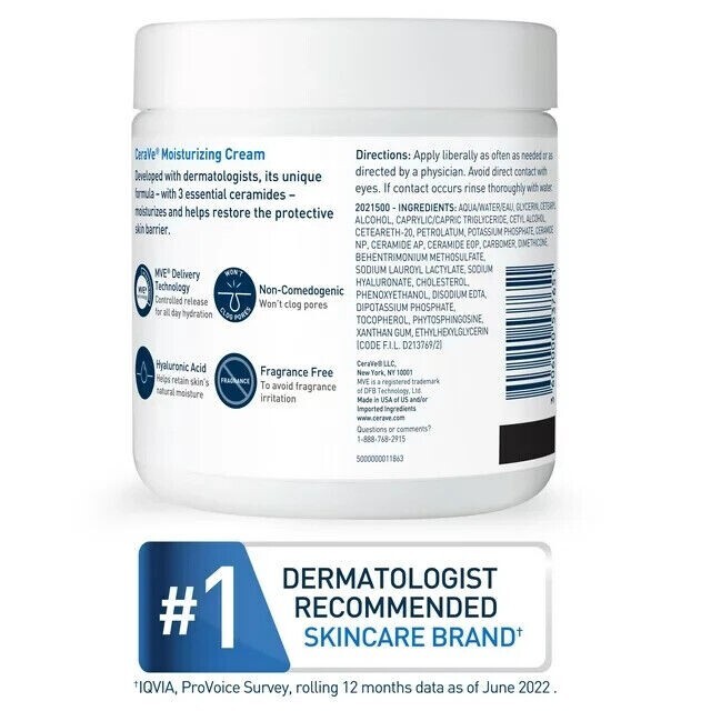 CeraVe Moisturizing Cream Jar for Face and Body for Normal to Dry Skin