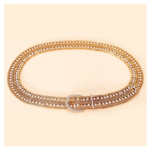 Women Shiny Waist Belt Copper Metal Buckle Rhinestone Diamond Bling - Picture 6 of 11