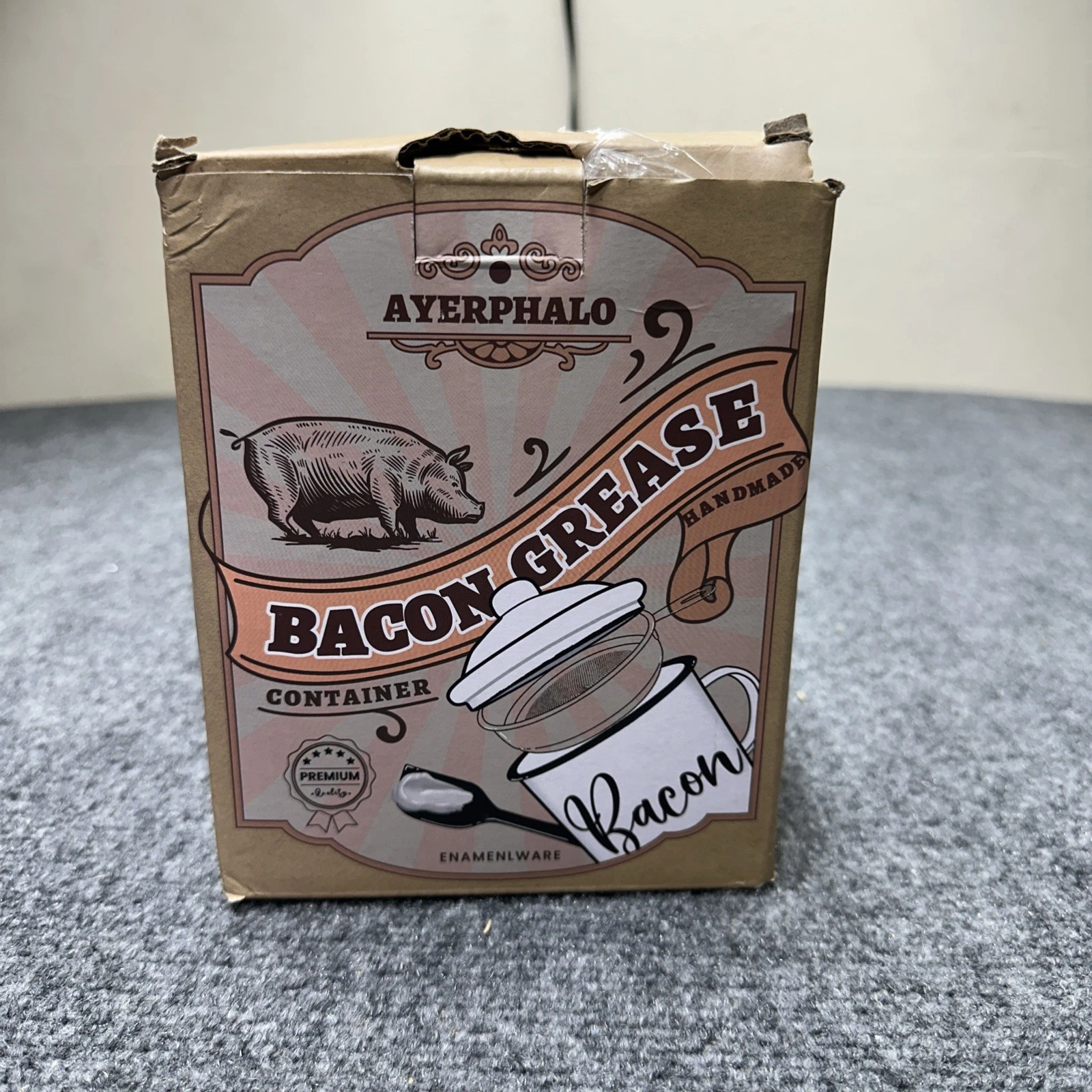 Rustic Farmhouse 24oz Bacon Grease Container with Strainer & Silicone Spatula