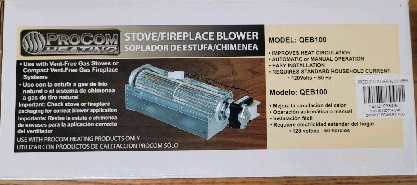 ProCom Heating Stove/Fireplace Blower QEB100  NEW! for Vent-free Gas Stove & FP