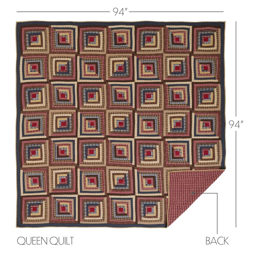 Rustic Queen Quilt Blue Patchwork Braxton Cotton Square Bedroom Decor VHC Brands - Image 3 of 4