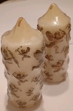 (2)Vtg GANZ Christmas Angel Pillars Raised Motif Gold Angels NOS SEALED App.6x2"