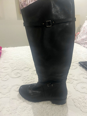 Gianni Bini Black Leather Knee High Riding Boots Buckle Zip Womens 7.5M