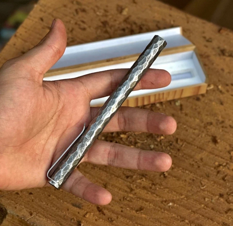 Роскошная шариковая ручка ручной работы из дамасской стали, дамасская ручка с деревянной коробкой - Изображение 4 из 4