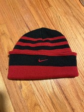 Nike Black Red Stripe Knit Beanie Skull Cap Winter Hat OSFM