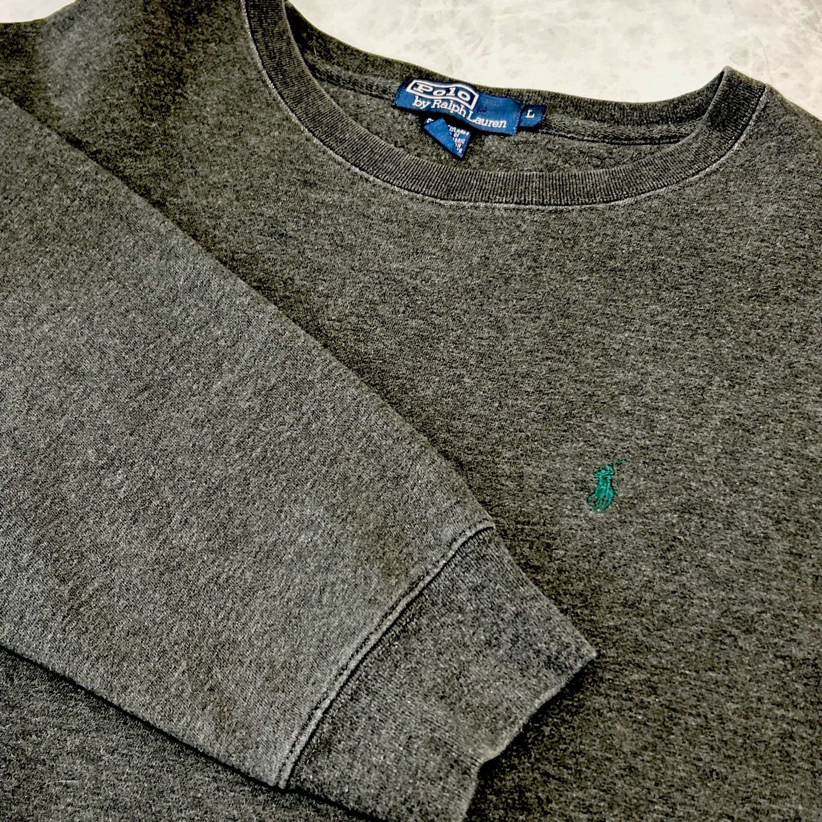 Polo Ralph Lauren vintage grigio verde pony pullover girocollo felpa uomo grande