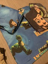 Toy Story Bed Sheet Full Set Woody Buzz blue flat  fitted With 2 Pillow Cases