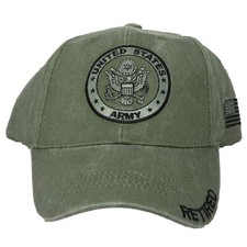 U.S. Army Retired Baseball Cap with U.S. Flag on Side. OD Green