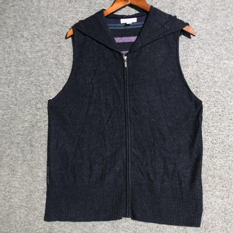 Chaleco Suéter Coldwater Creek Mujer Grande Gris Con Capucha Cremallera Completa 100% Lana Tejido Foto 4 de 4