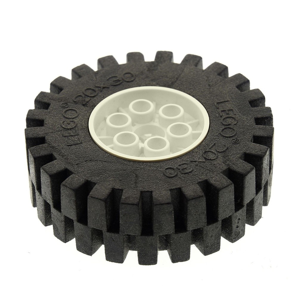 1X Lego Technic Wheel 20X30 Tire Black Rim White Car Vehicle 4267 4266C02