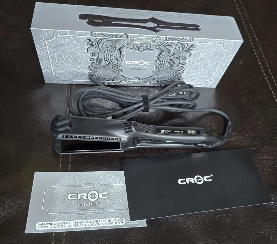 CROC Premium Wet to Dry Black Titanium Flat Iron 1.5" Professional Negative Ions - Image 4 of 4