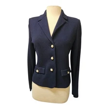 Vintage St John Navy Blue Santana Knit Cardigan Blazer Jacket size 4