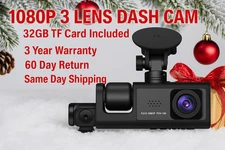3-Lens 1080P Dash Cam & Dash Camera – Front Rear Inside Night Vision 32GB Card