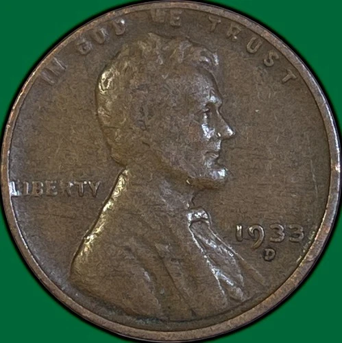 1933-D Lincoln Wheat Cent Very Fine VF Coin #35845