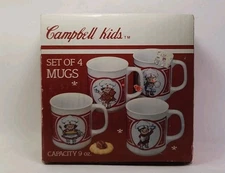 Set Of 4 Vintage 1990 Campbell Soup Kids 9oz Ceramic Coffee Cups Mugs g500