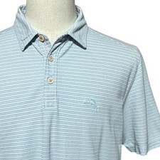 Tommy Bahama Island Zone Shirt Mens Large Blue White Striped Short Sleeve Polo