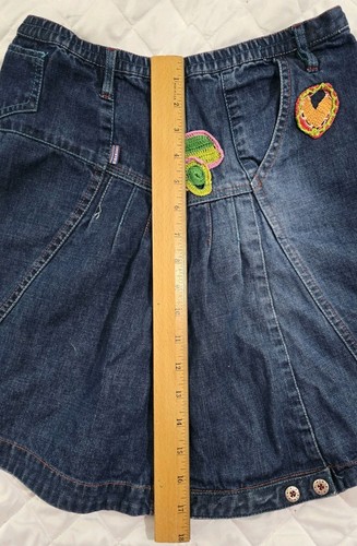 Oilily Blue Jean Denim Flared Skirt Size 152 10 Embroidered Crocheted ADORABLE - Picture 8 of 12