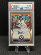 Blaine Crim 2023 Bowman Orange Shimmer Auto /25 PSA 10