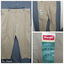 Men's Wrangler Cargo Pants w/ Stretch Relaxed Fit Brown Tech Pocket 42x32