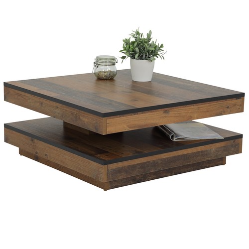 Couchtisch - Oldwood - schwarz - drehbare Tischplatte Sofatisch Wohnzimmertisch - Bild 1 von 6