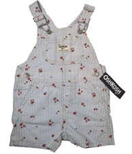Osh Kosh B'gosh Blue  White Striped Overall Shorts Girls Size 2T New