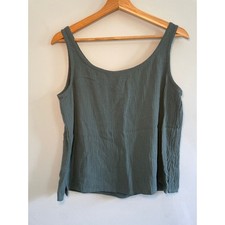 Eileen Fisher Petite Medium Blue Tank Top Italian Fabric Rayon Linen Made in USA