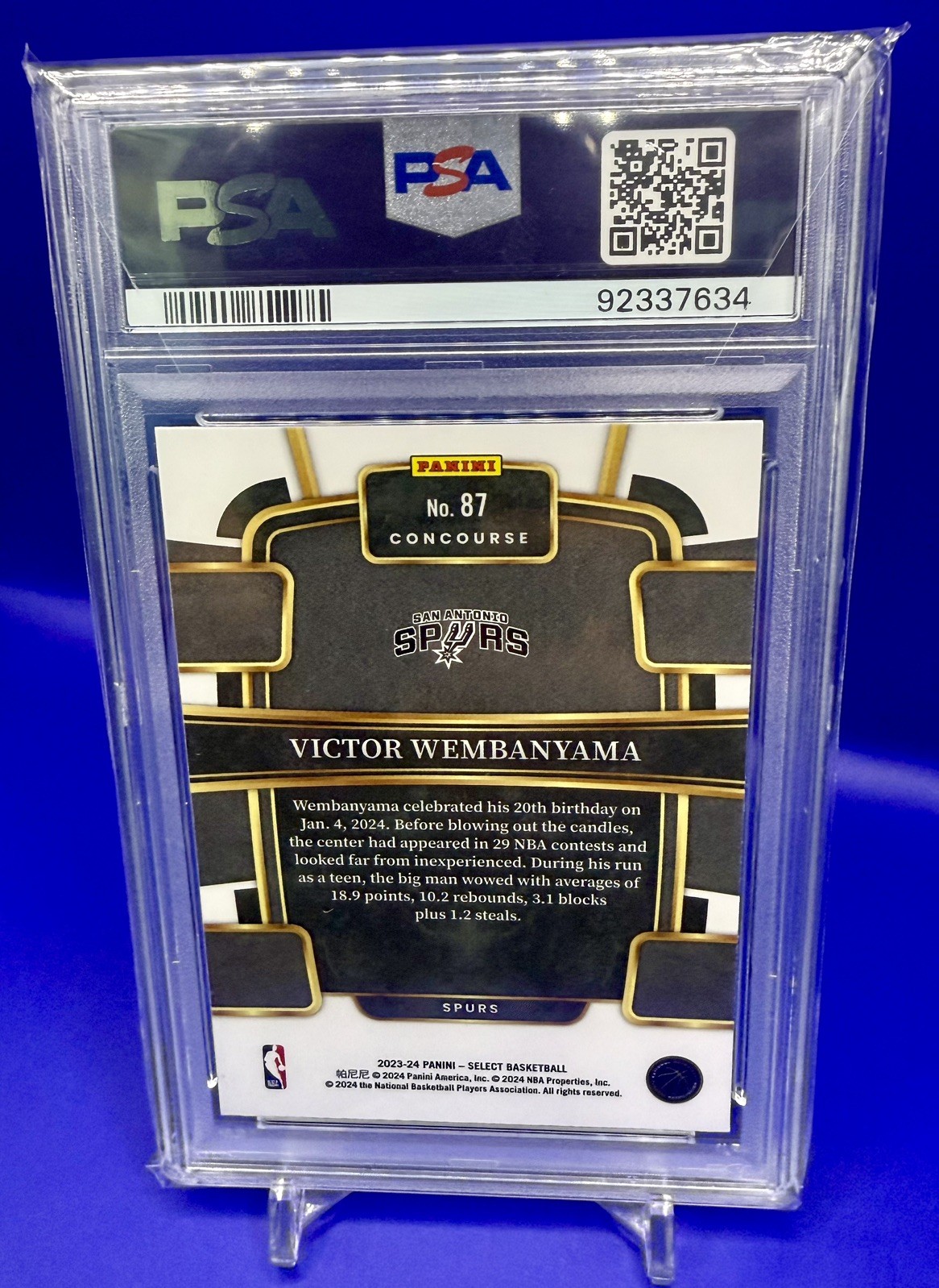 2023 Select Victor Wembanyama Blue #87 RC Spurs PSA 10 view 2