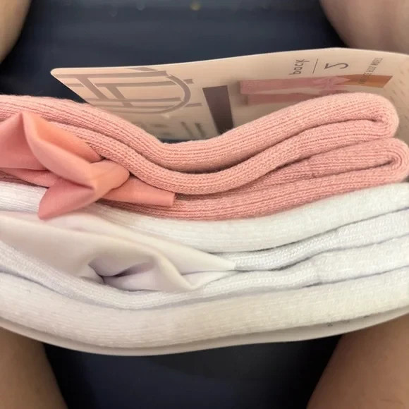 House Of Harlow 2Pk Grippy Yoga-Barre Socks w/Bow No Slip 1 Sz Fits Most Whi/Pnk