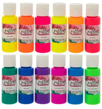 Crafter's Collection Acrylic Paint - 12 Piece Set Neon 2 floz Bottles New