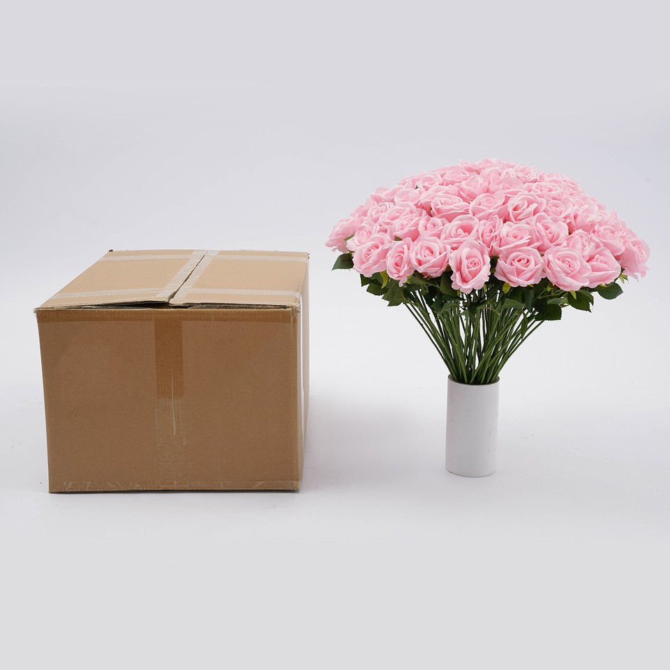 ‌200* Fake Silk Roses, Artificial Flowers with Stems, Pink Artificial ...