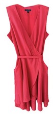 BANANA REPUBLIC Faux Wrap Dress W/ Pockets-Sexy Red-Size 14-Fantastic Condition