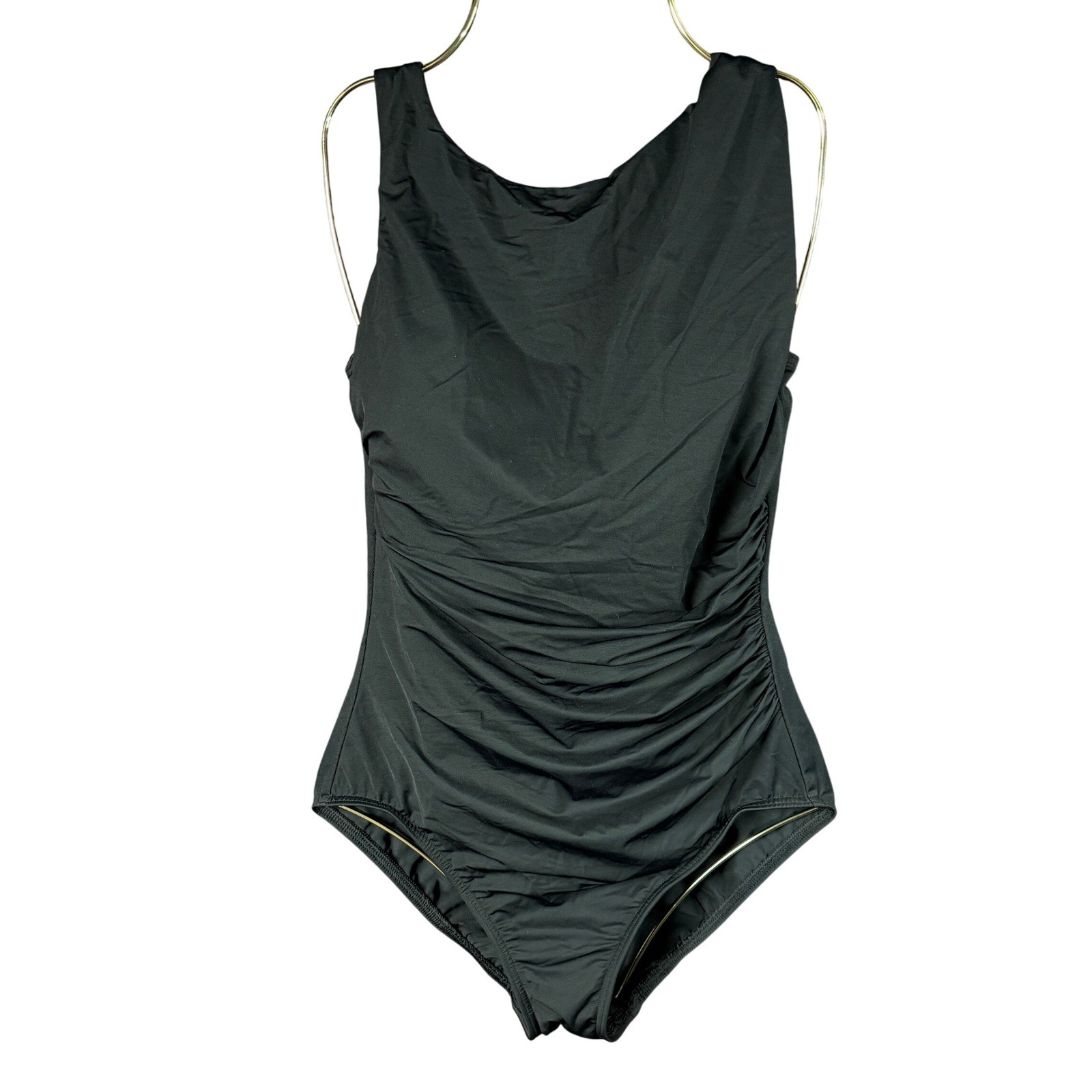 Lands' End Women's 8 One Piece Black Ruched Swimsuit Underwired